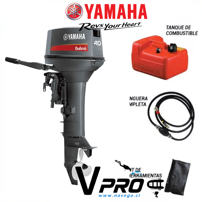 Motor fuera de borda Yamaha 40HP 2 tiempos Mando popero pata larga
